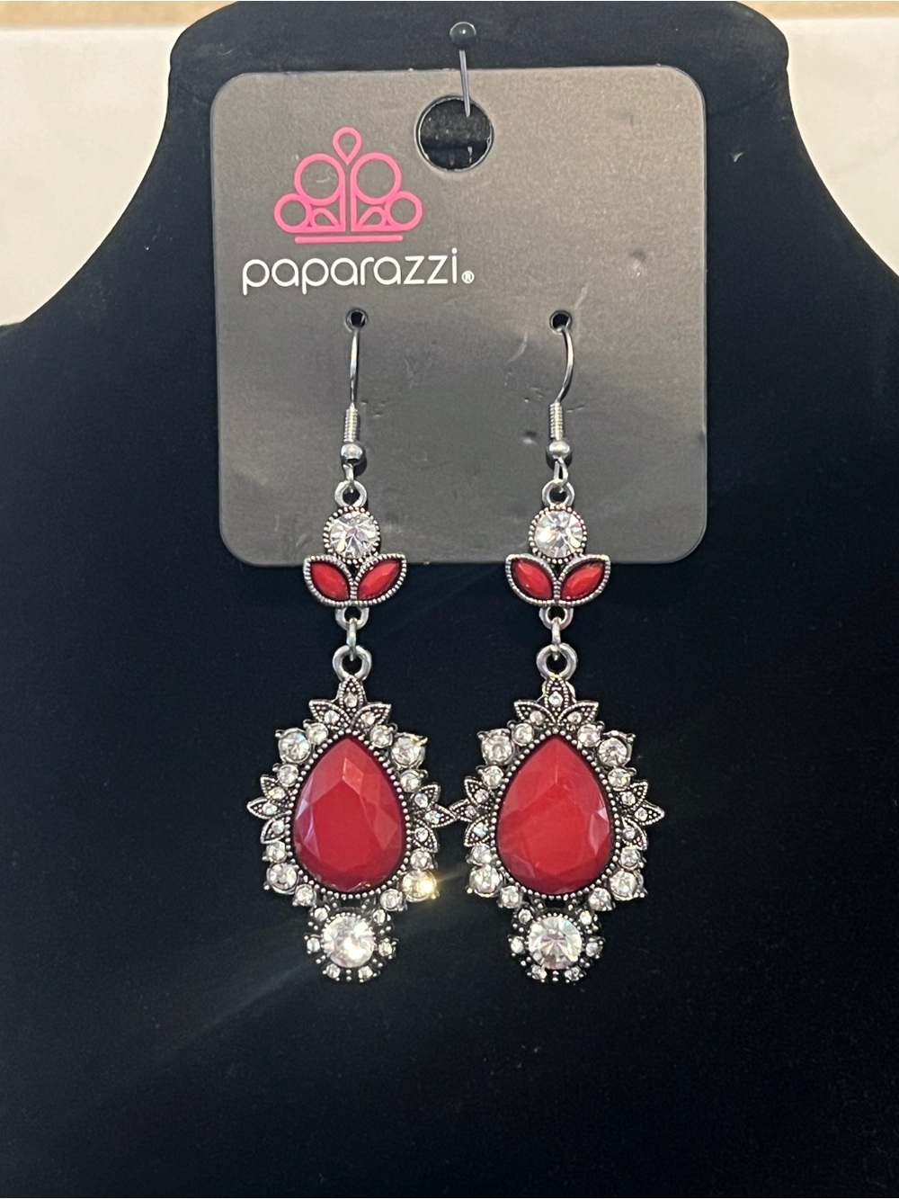 Paparazzi Red Teardrop Crystal Dangle Earrings